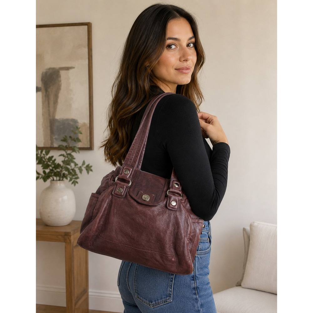 Marc by Marc Jacobs Dr. Q Groovee Leather Satchel Bag Burgundy Plum